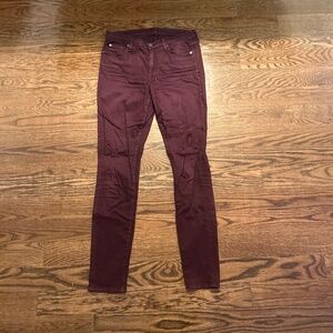 7 for All Mankind Maroon Skinny Stretch Twill Pants
